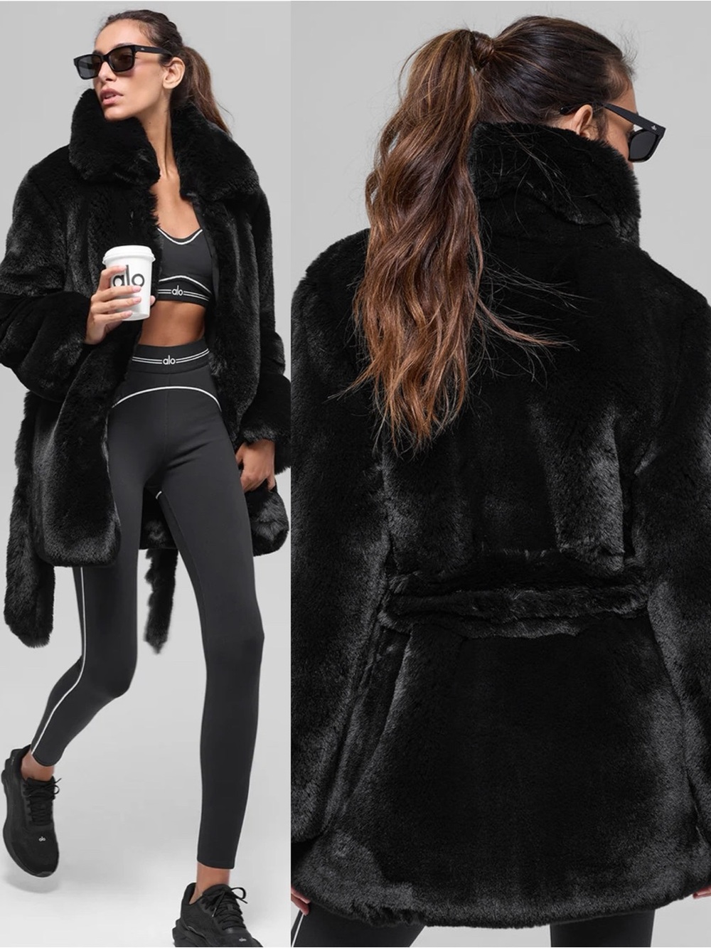 ALO Yoga Faux Fur Starstruck Oversized Belted Coat Black